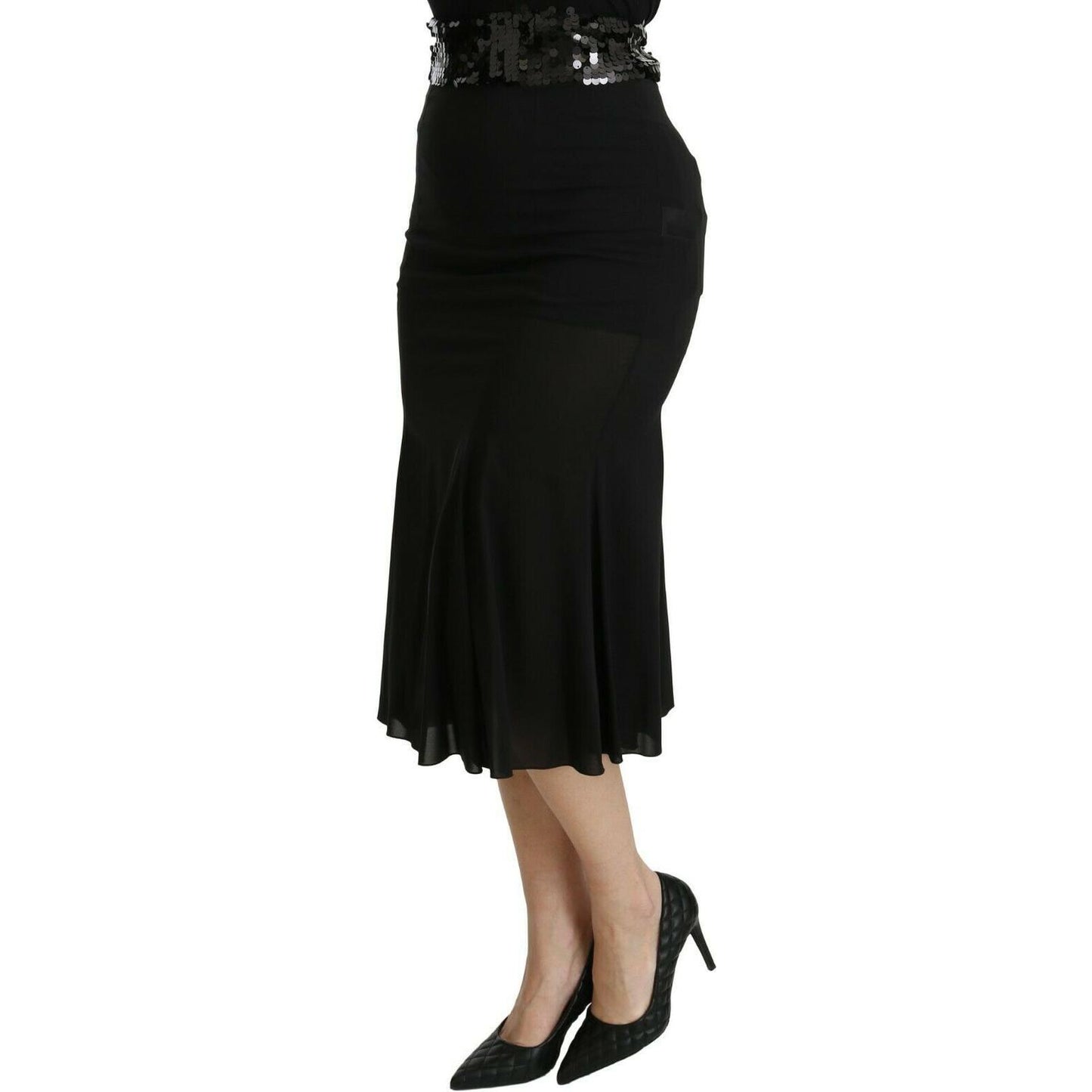 Dolce & Gabbana Black Mermaid High Waist Midi Silk Skirt SKI1388-40