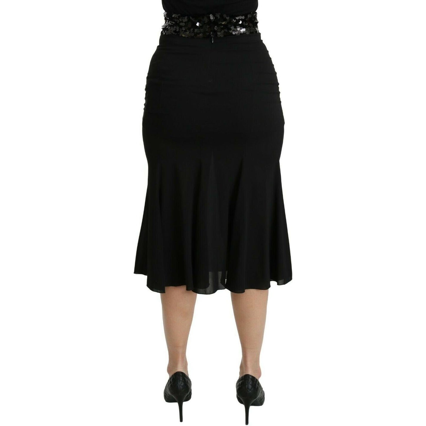 Dolce & Gabbana Black Mermaid High Waist Midi Silk Skirt SKI1388-40