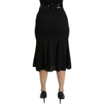 Dolce & Gabbana Black Mermaid High Waist Midi Silk Skirt SKI1388-40