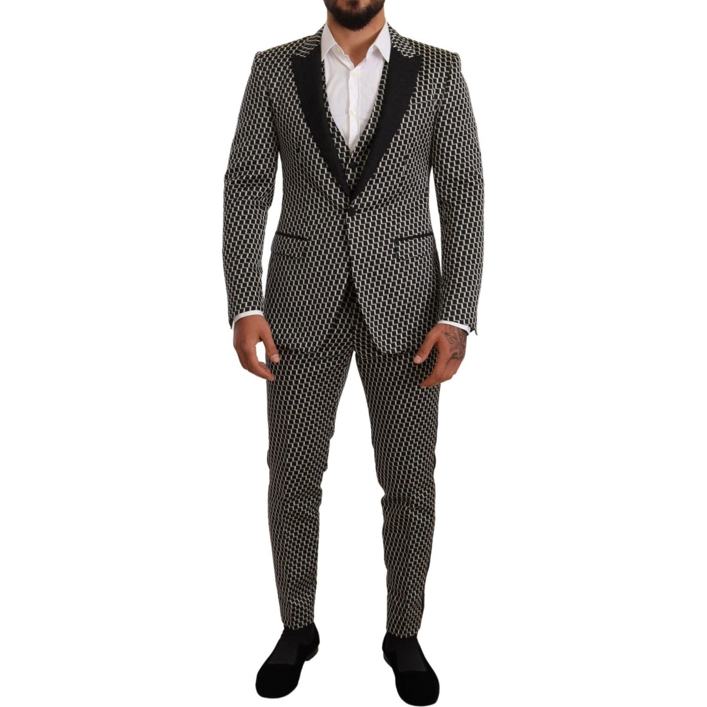 Dolce & Gabbana Black White Check 3 Piece Set MARTINI Suit KOS1856 -48
