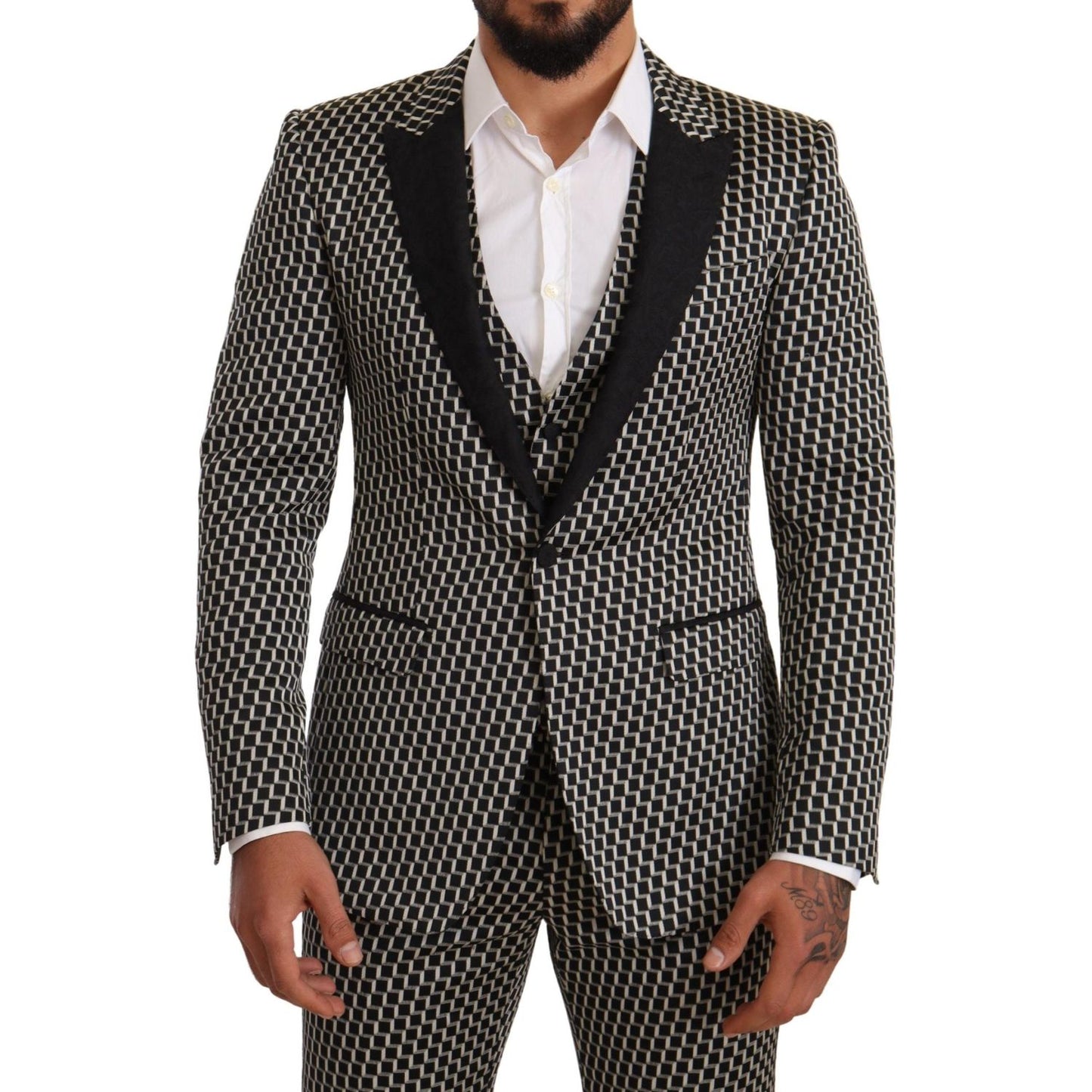 Dolce & Gabbana Black White Check 3 Piece Set MARTINI Suit KOS1856 -48