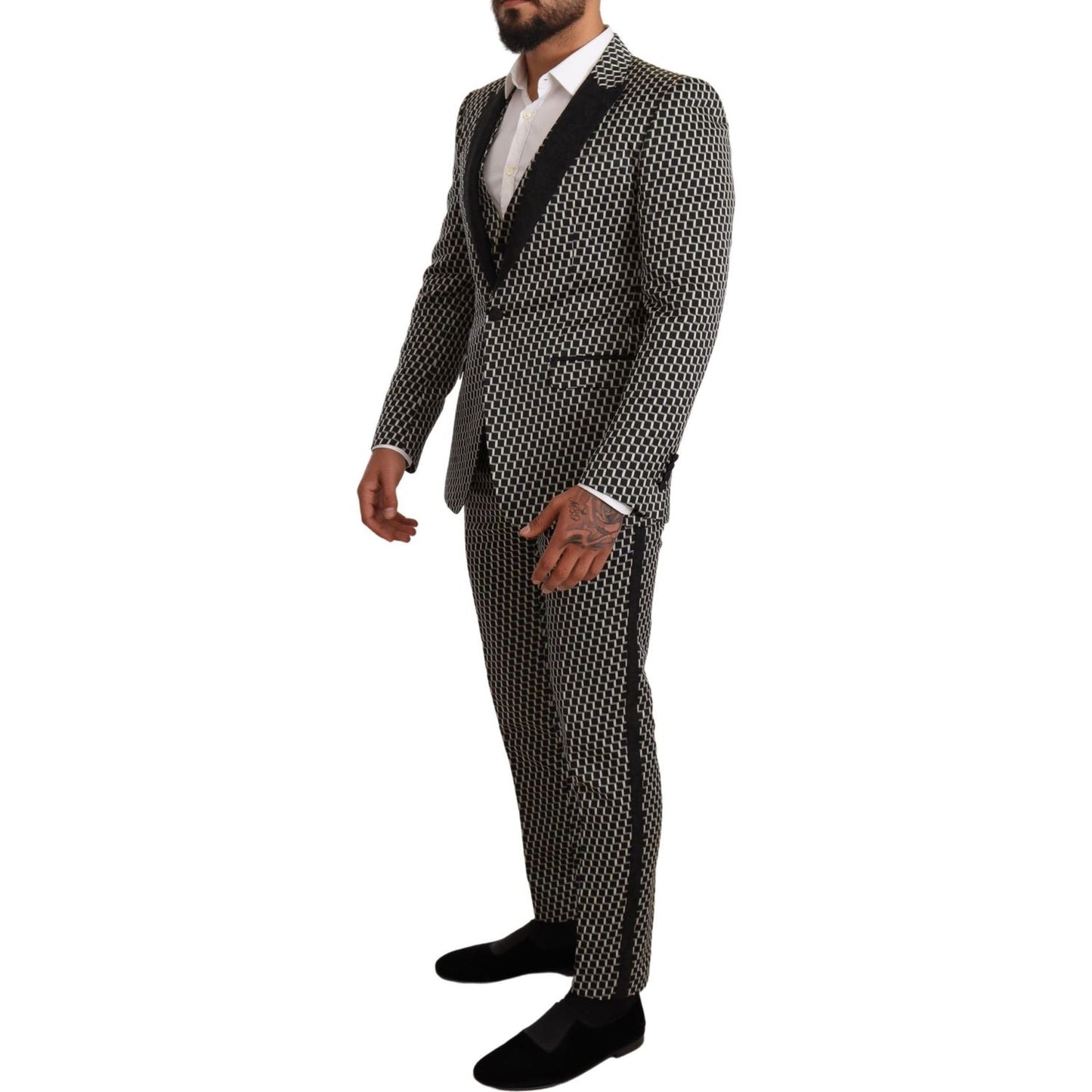 Dolce & Gabbana Black White Check 3 Piece Set MARTINI Suit KOS1856 -48