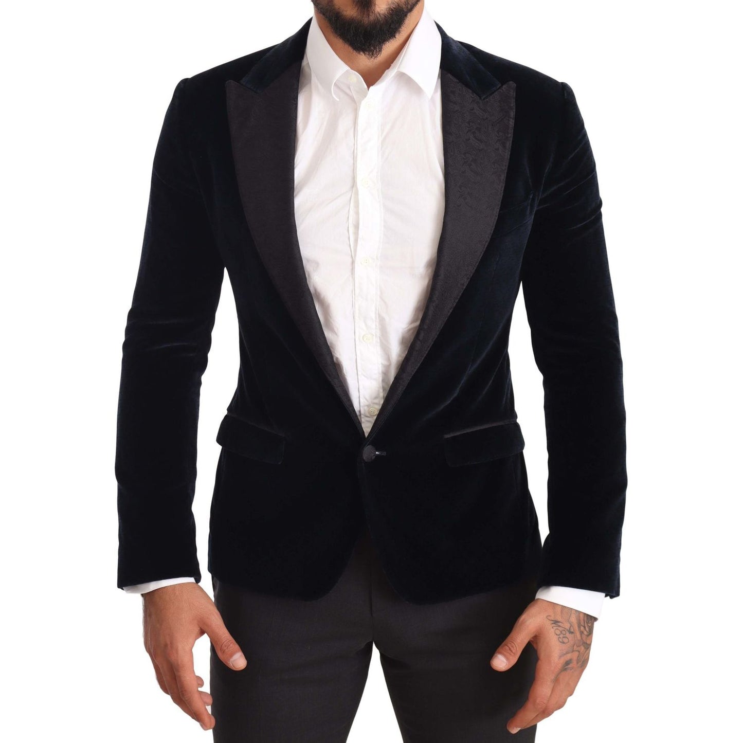 Dolce & Gabbana Blue Velvet Cotton Slim Fit Smoking Suit KOS1904-46