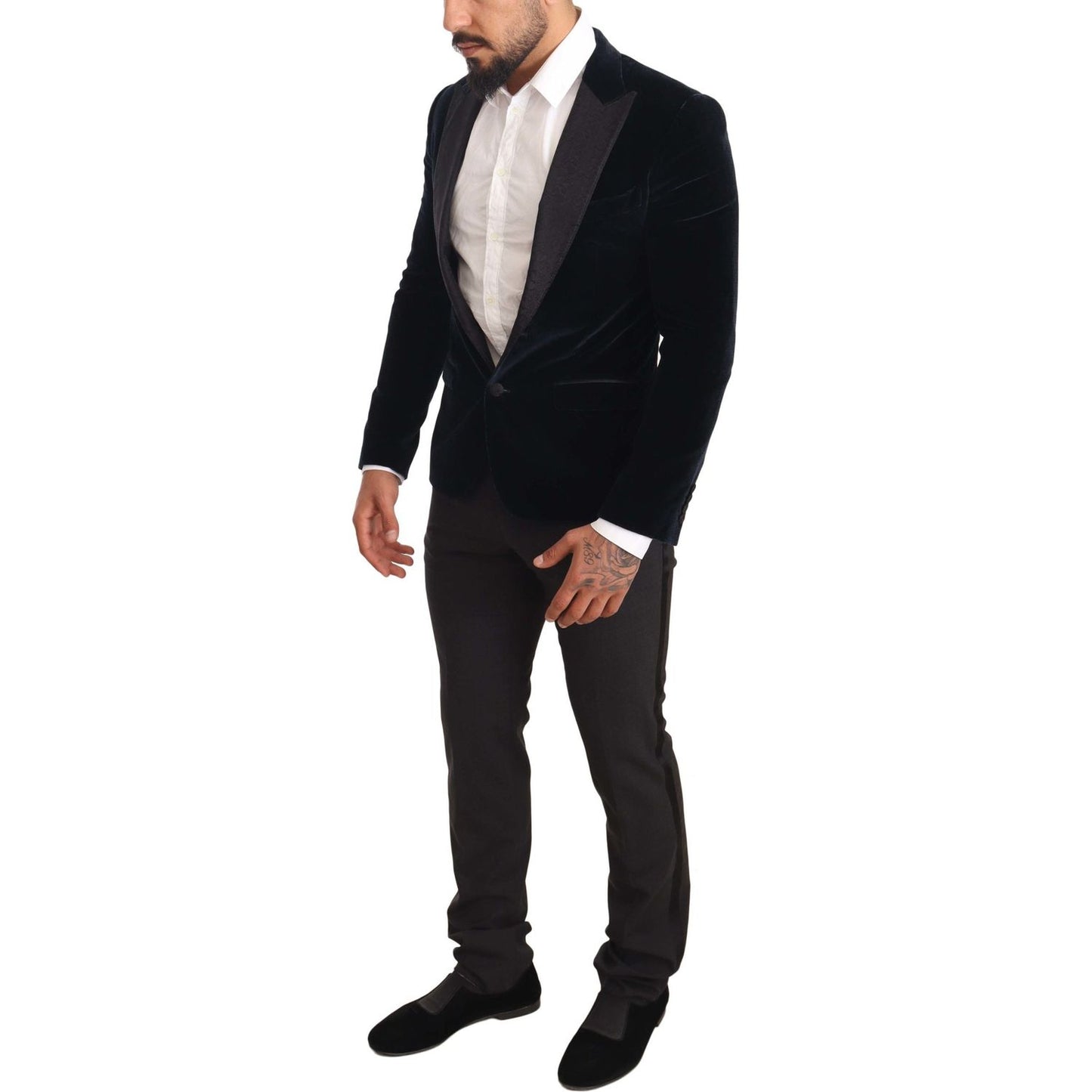 Dolce & Gabbana Blue Velvet Cotton Slim Fit Smoking Suit KOS1904-46