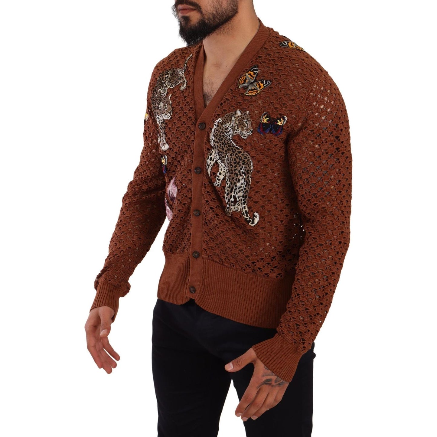 Dolce & Gabbana Brown Leopard Butterfly Cardigan Sweater TSH6647 -52