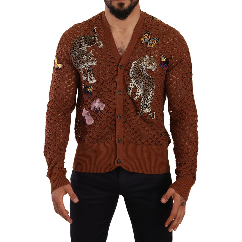 Dolce & Gabbana Brown Leopard Butterfly Cardigan Sweater TSH6647 -52