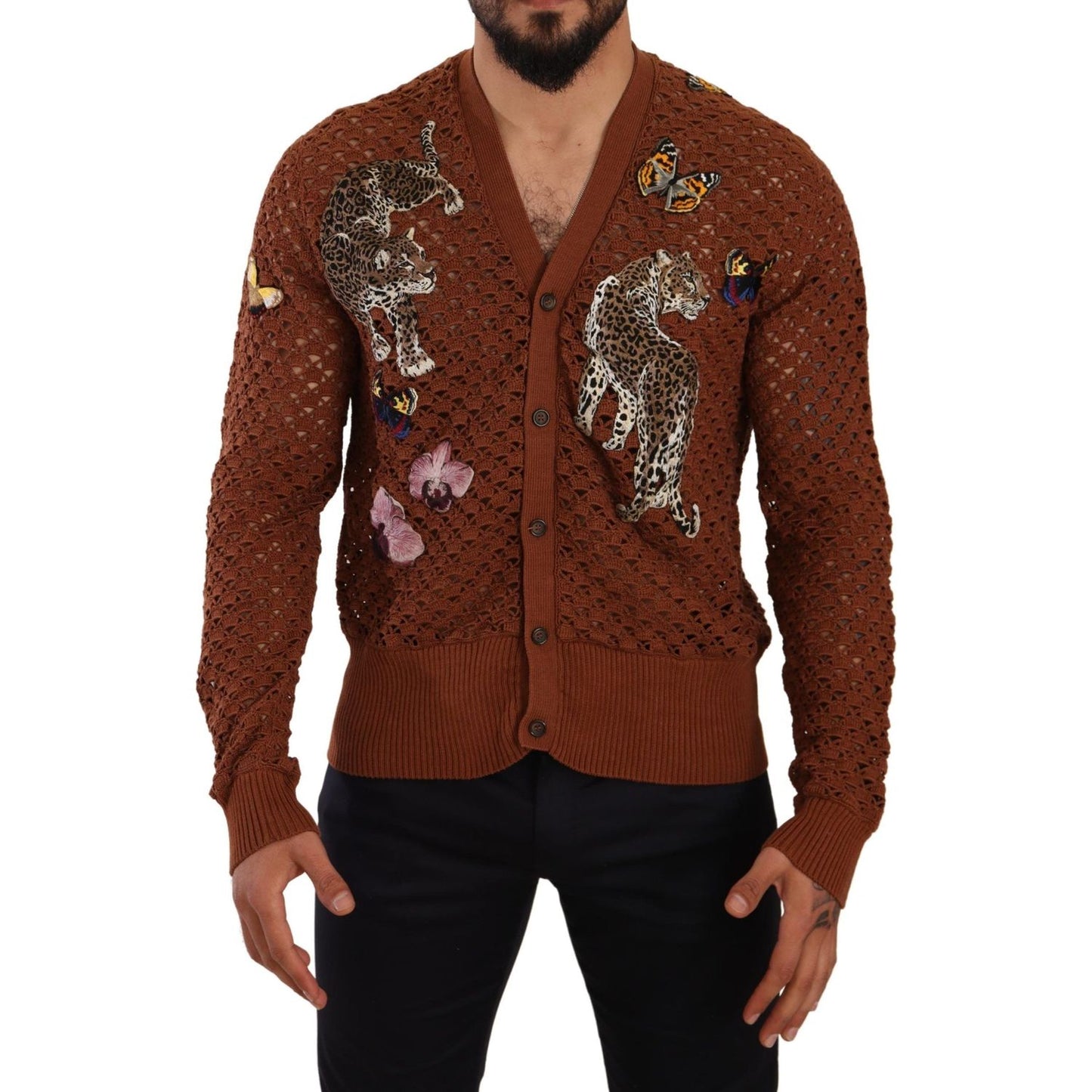 Dolce & Gabbana Brown Leopard Butterfly Cardigan Sweater TSH6647 -52