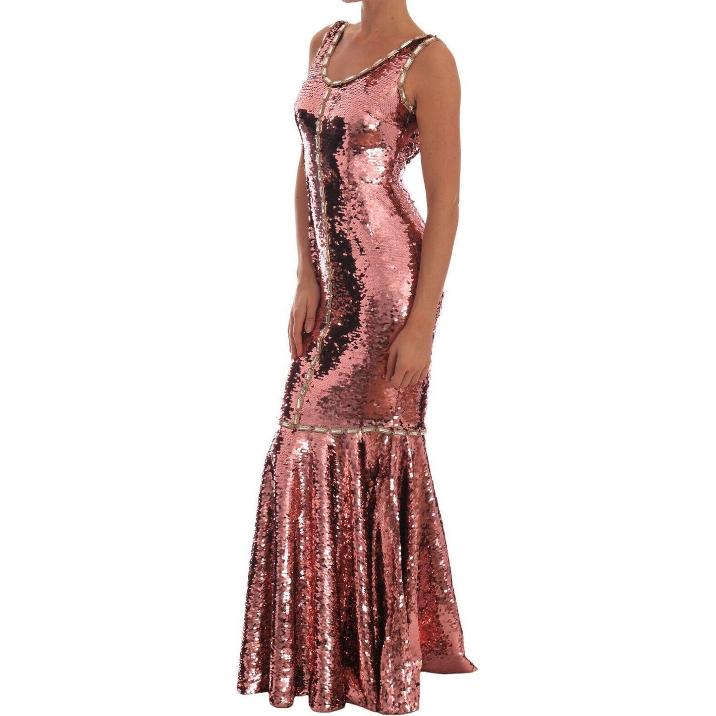 Dolce & Gabbana Pink Sequined Sheath Crystal Dress Gown DR1407-40