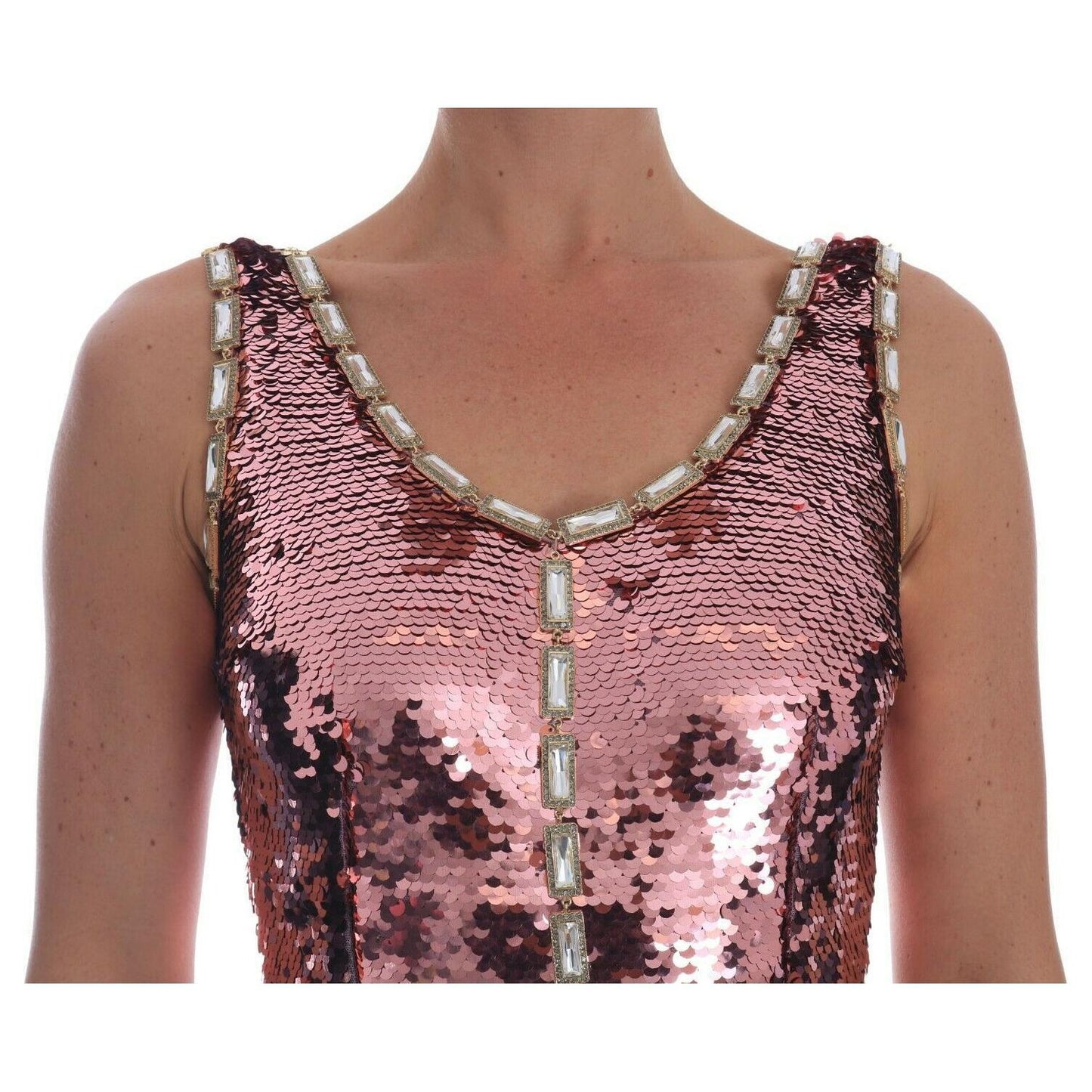 Dolce & Gabbana Pink Sequined Sheath Crystal Dress Gown DR1407-40