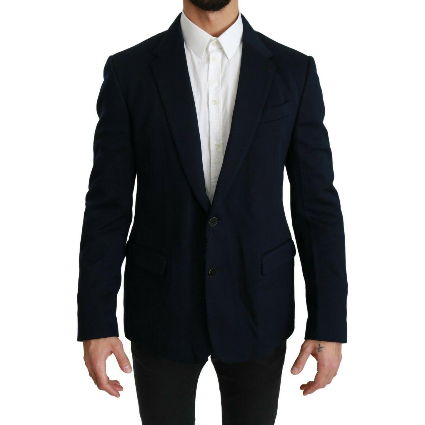 Dolce & Gabbana Blue Solid Cotton Silk Stretch Jacket Blazer JKT2553- 52