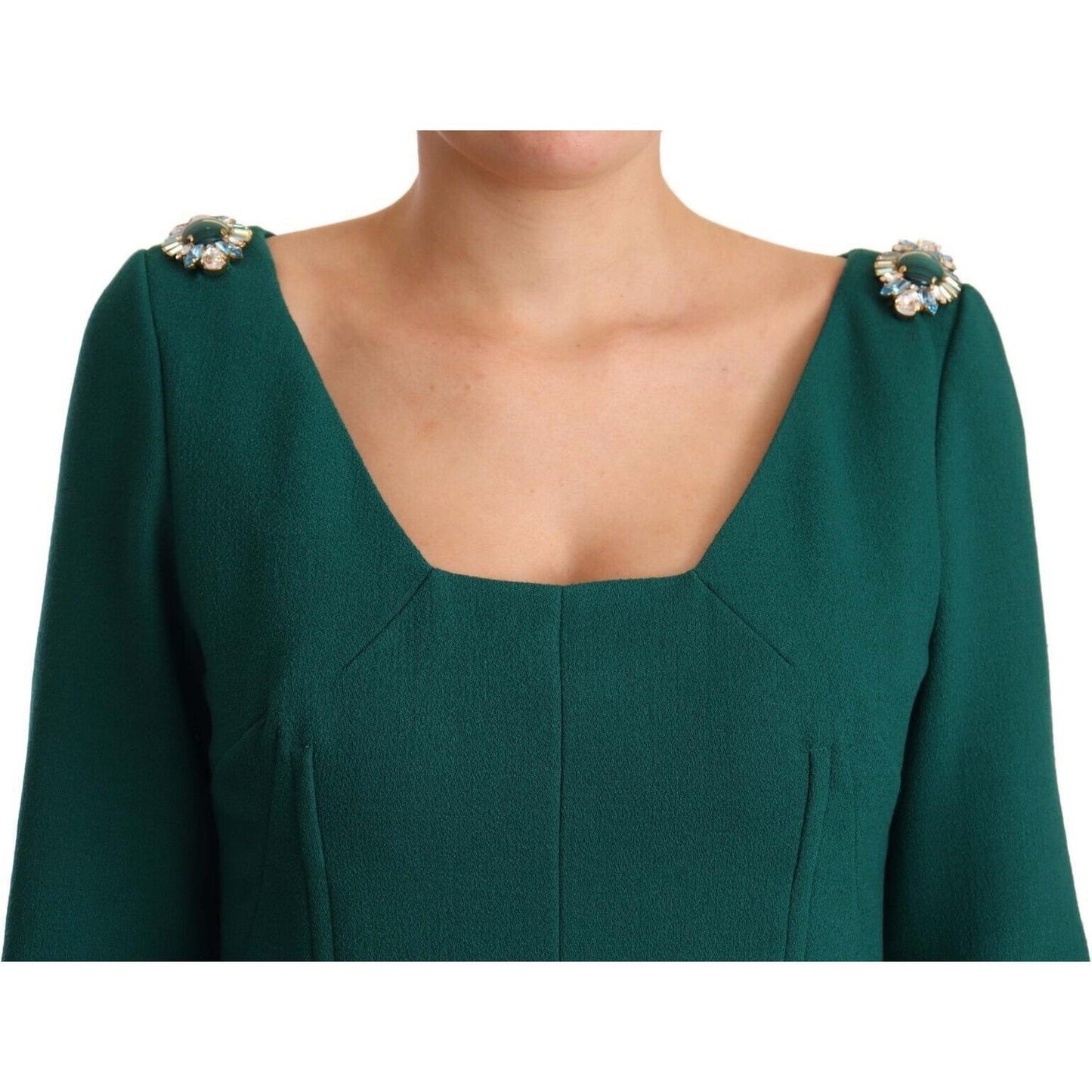 Dolce & Gabbana Green Stretch Crepe Crystal Midi Dress DR28131- 44