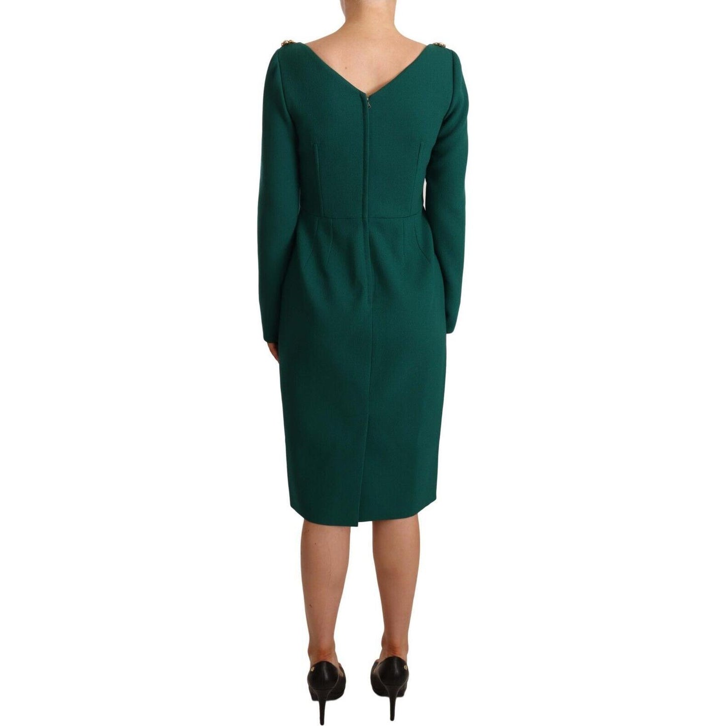 Dolce & Gabbana Green Stretch Crepe Crystal Midi Dress DR28131- 44