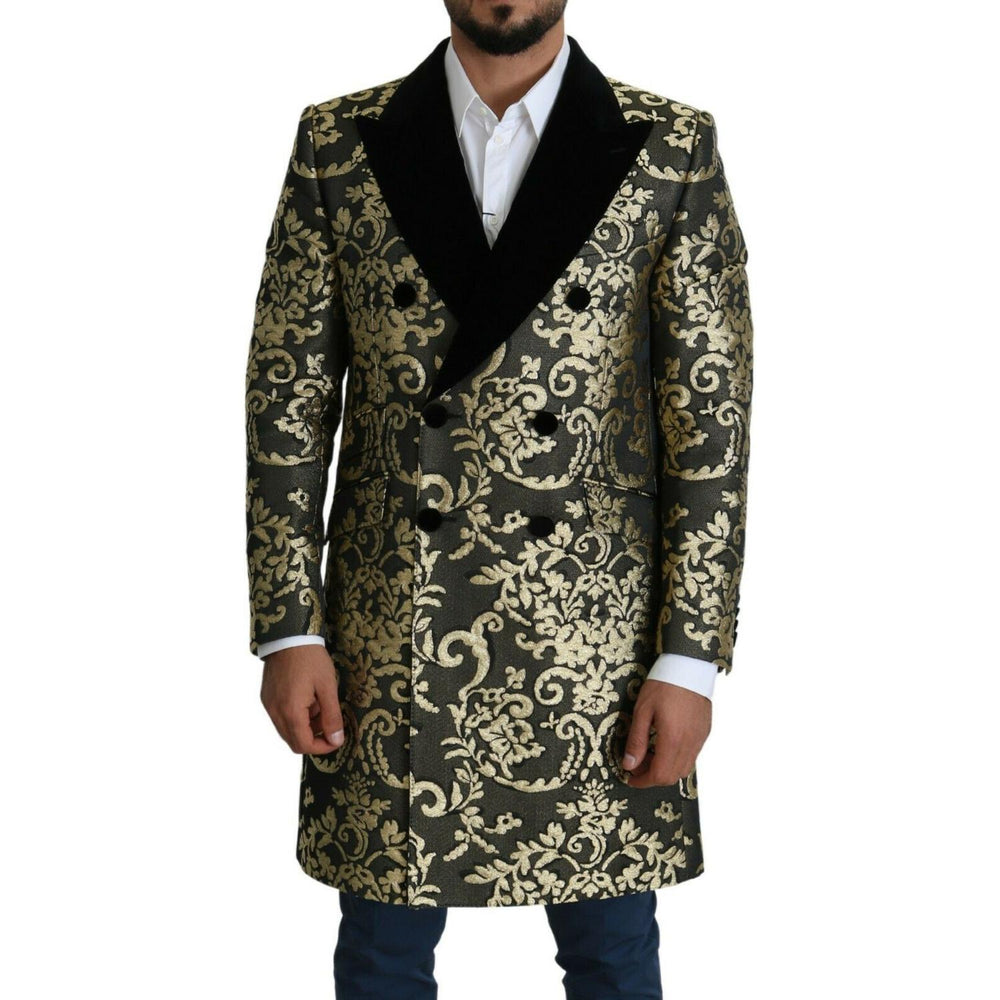 Dolce & Gabbana Black Gold Jacquard Long Coat SICILIA Jacket JKT2723- 46