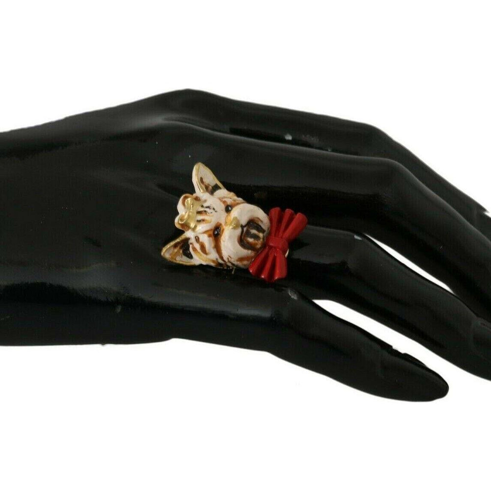 Dolce & Gabbana Beige Dog Pet Branded Accessory Gold Brass Resin Ring SMY2042- US7