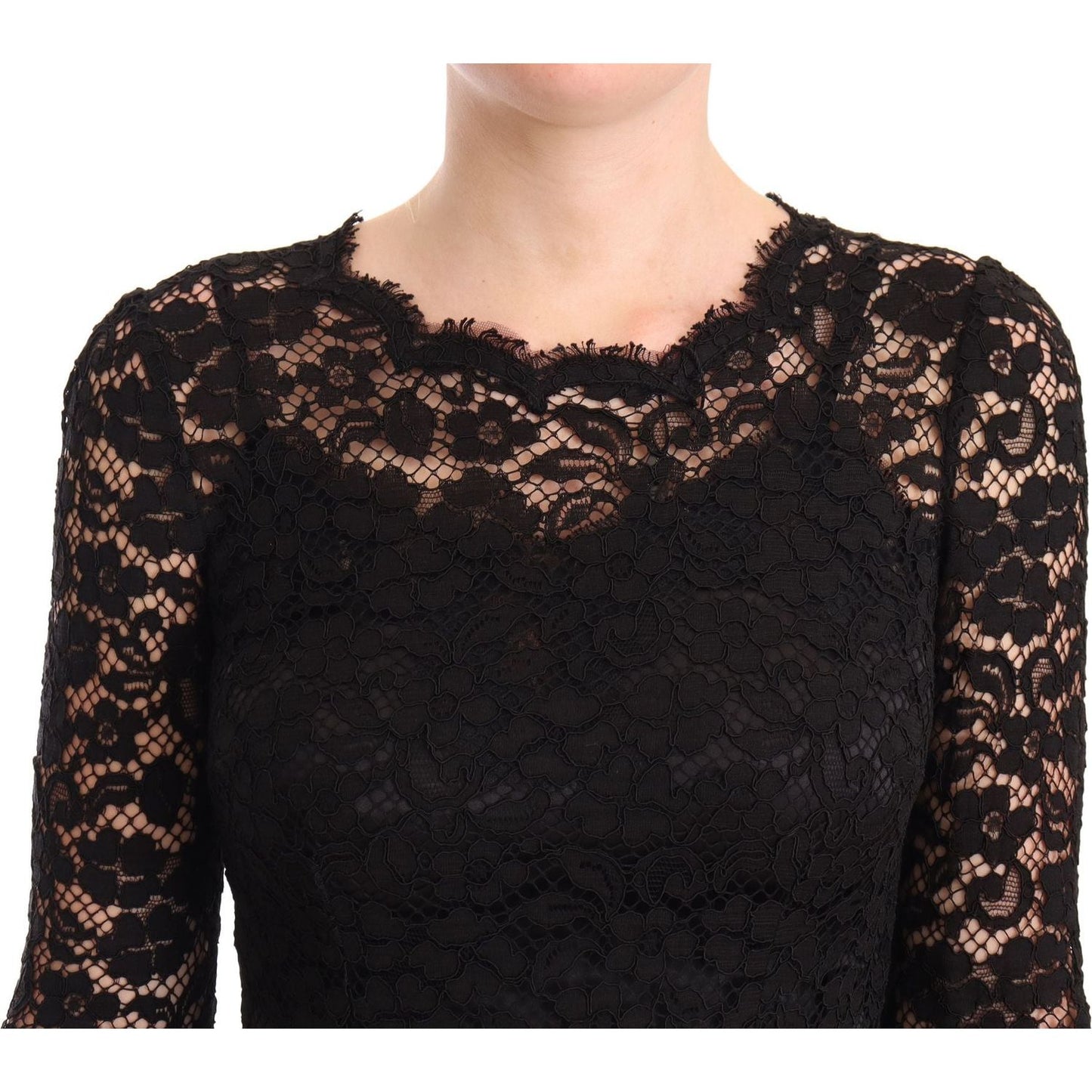Dolce & Gabbana Black Cotton Lace Mermaid Long Sleeves Dress DR28227-38