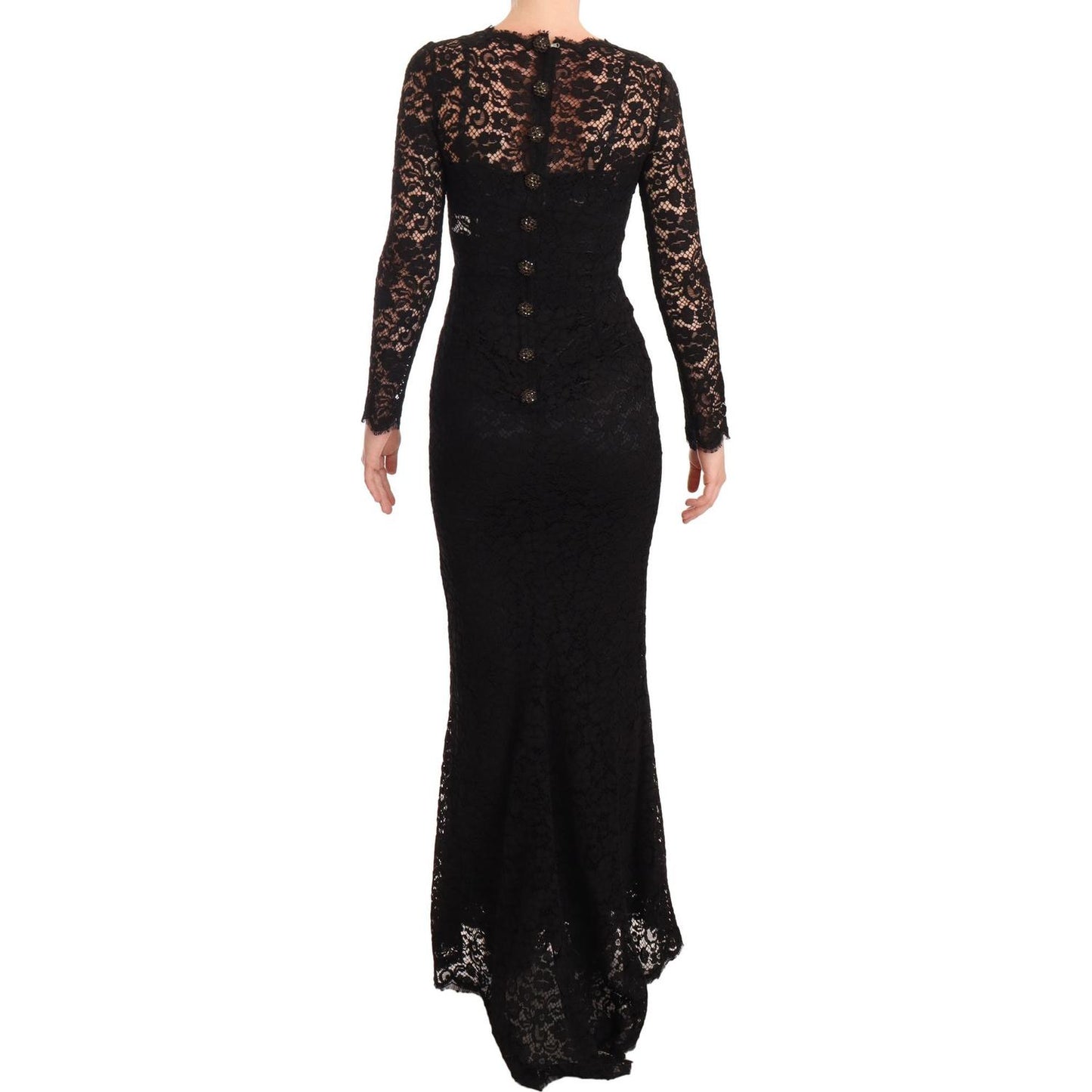 Dolce & Gabbana Black Cotton Lace Mermaid Long Sleeves Dress DR28227-38