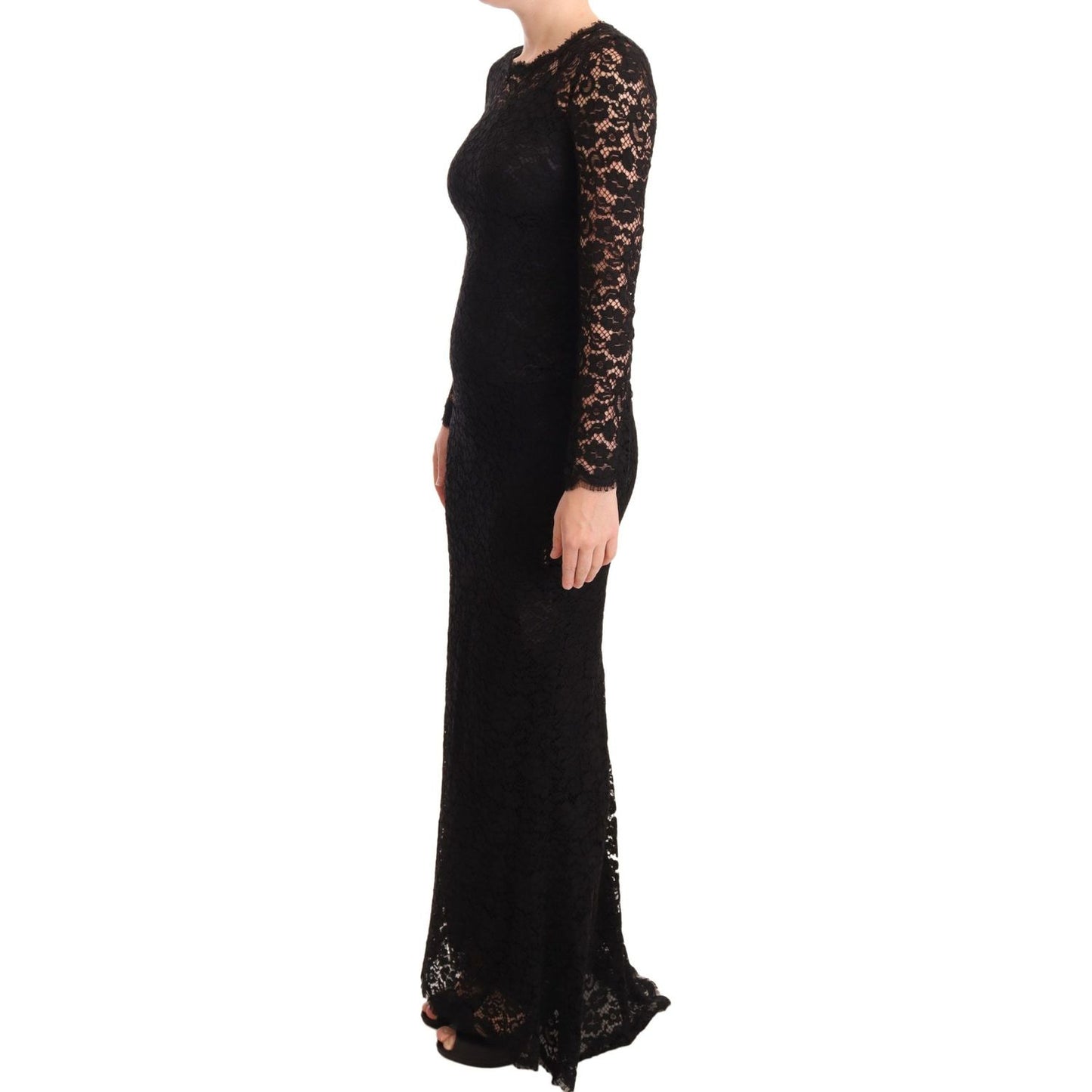 Dolce & Gabbana Black Cotton Lace Mermaid Long Sleeves Dress DR28227-38