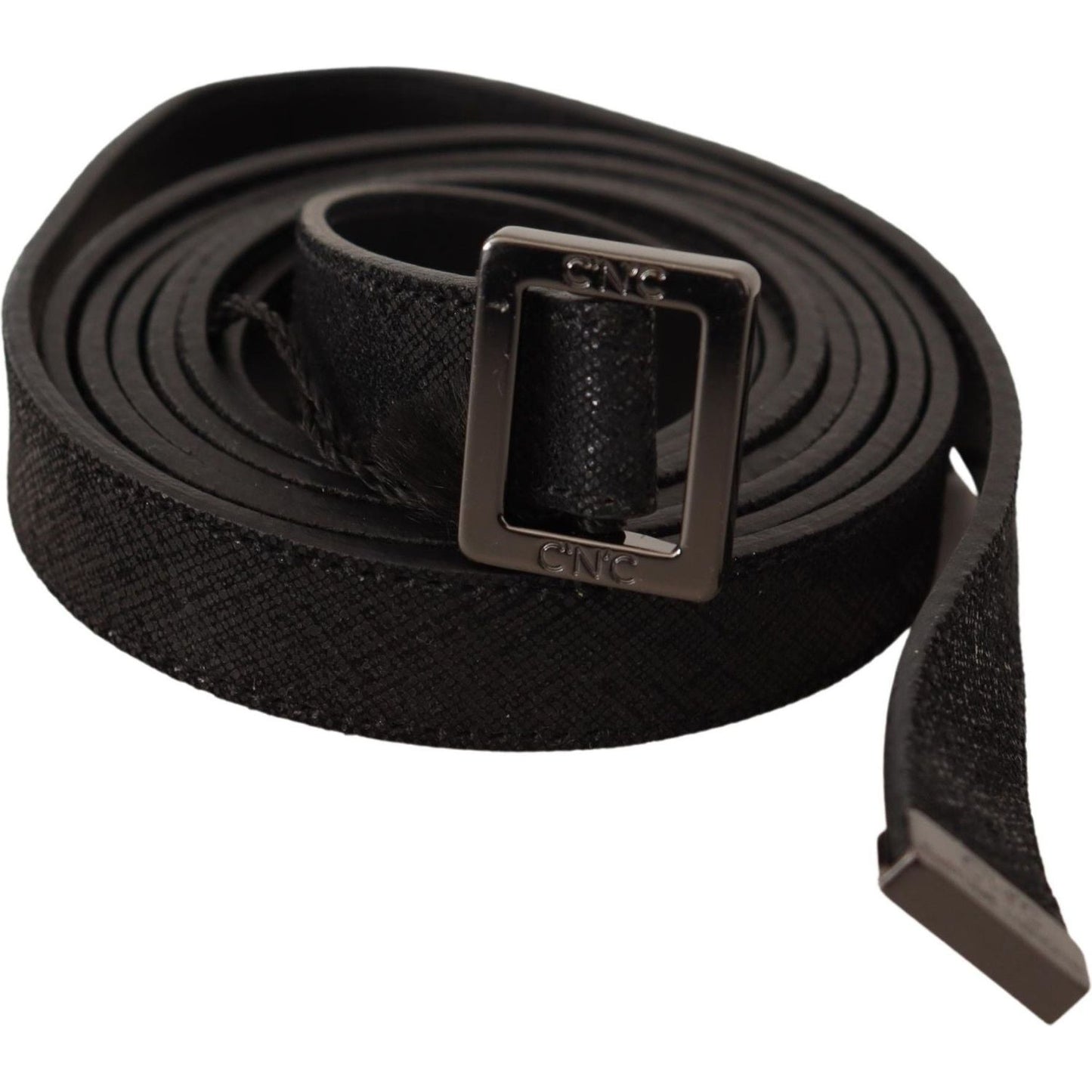 Costume National Black Leather Metal Buckle Waist Belt BEL61043-85