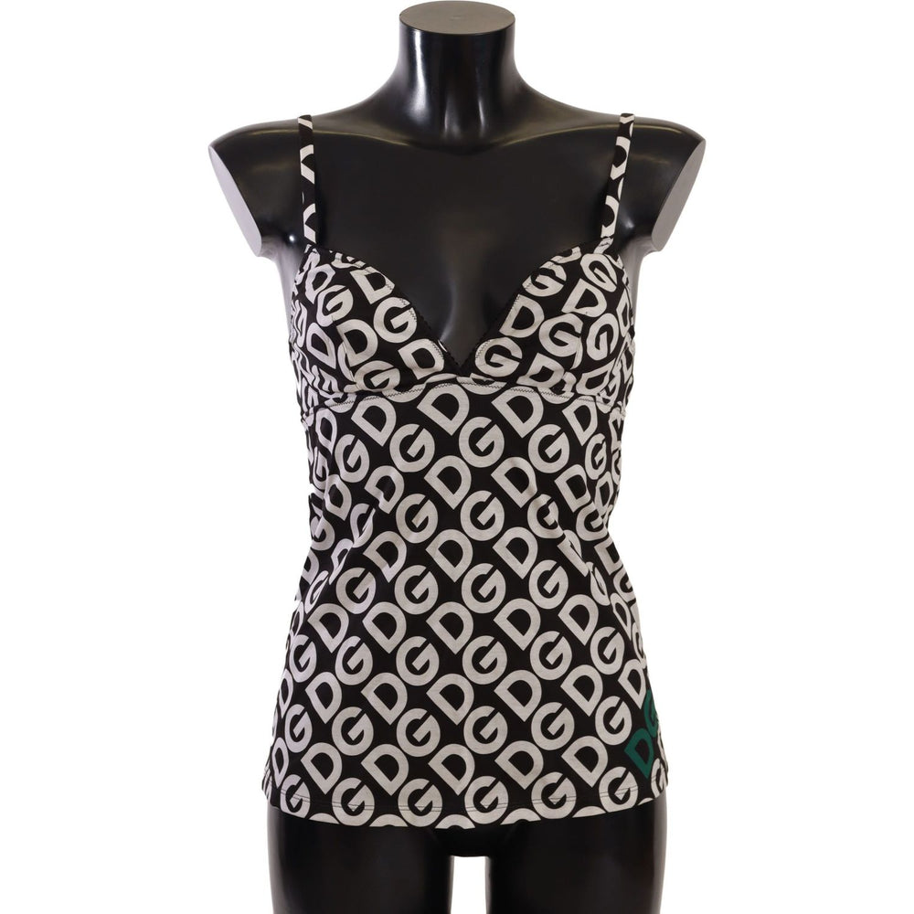Dolce & Gabbana Black White Logo Print Camisole Top Underwear BIK1524-1