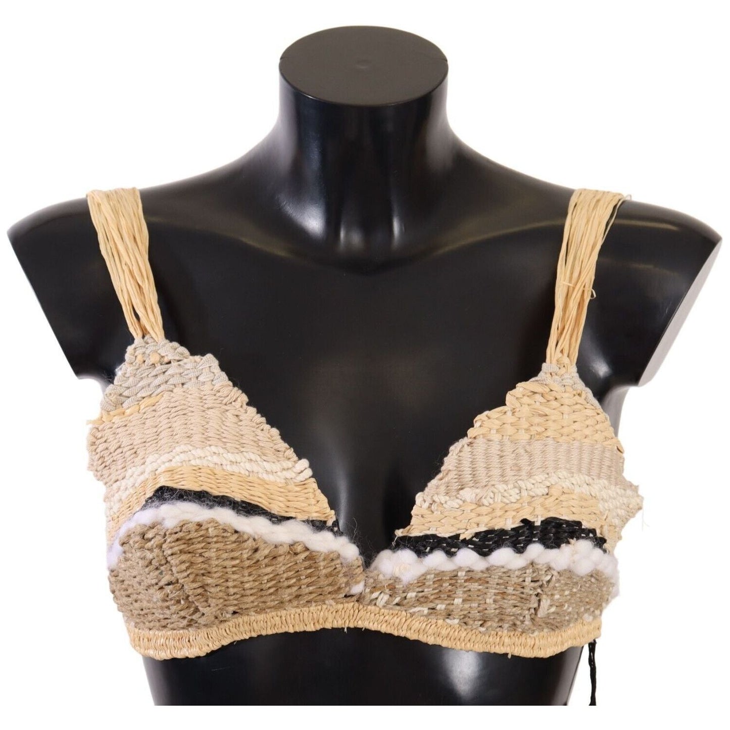 Dolce & Gabbana Beige Straw Raffia Woven Crochet Cover Up Top BIK1456-42