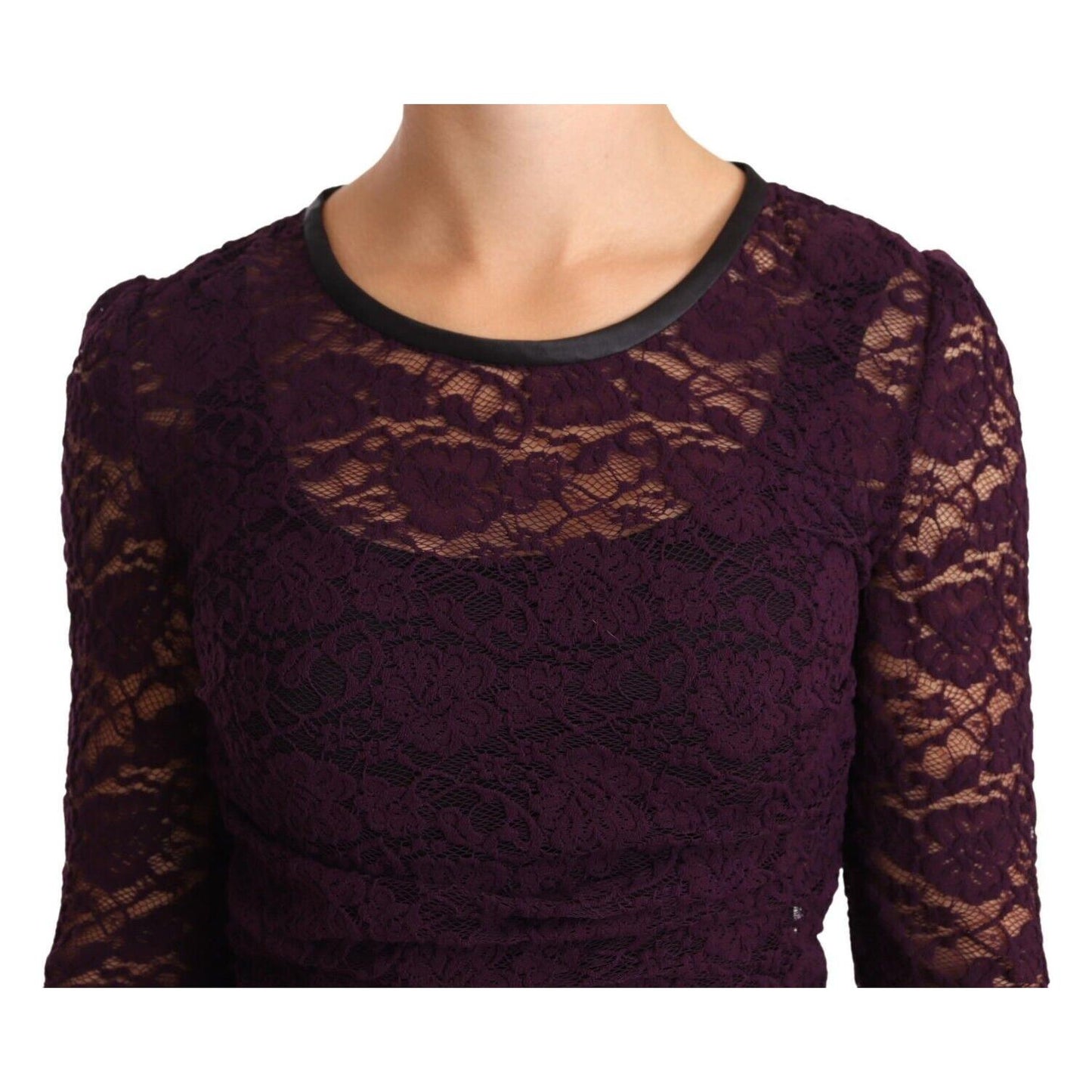 Dolce & Gabbana Purple Lace Long Sleeve Top Blouse TSH1042-38