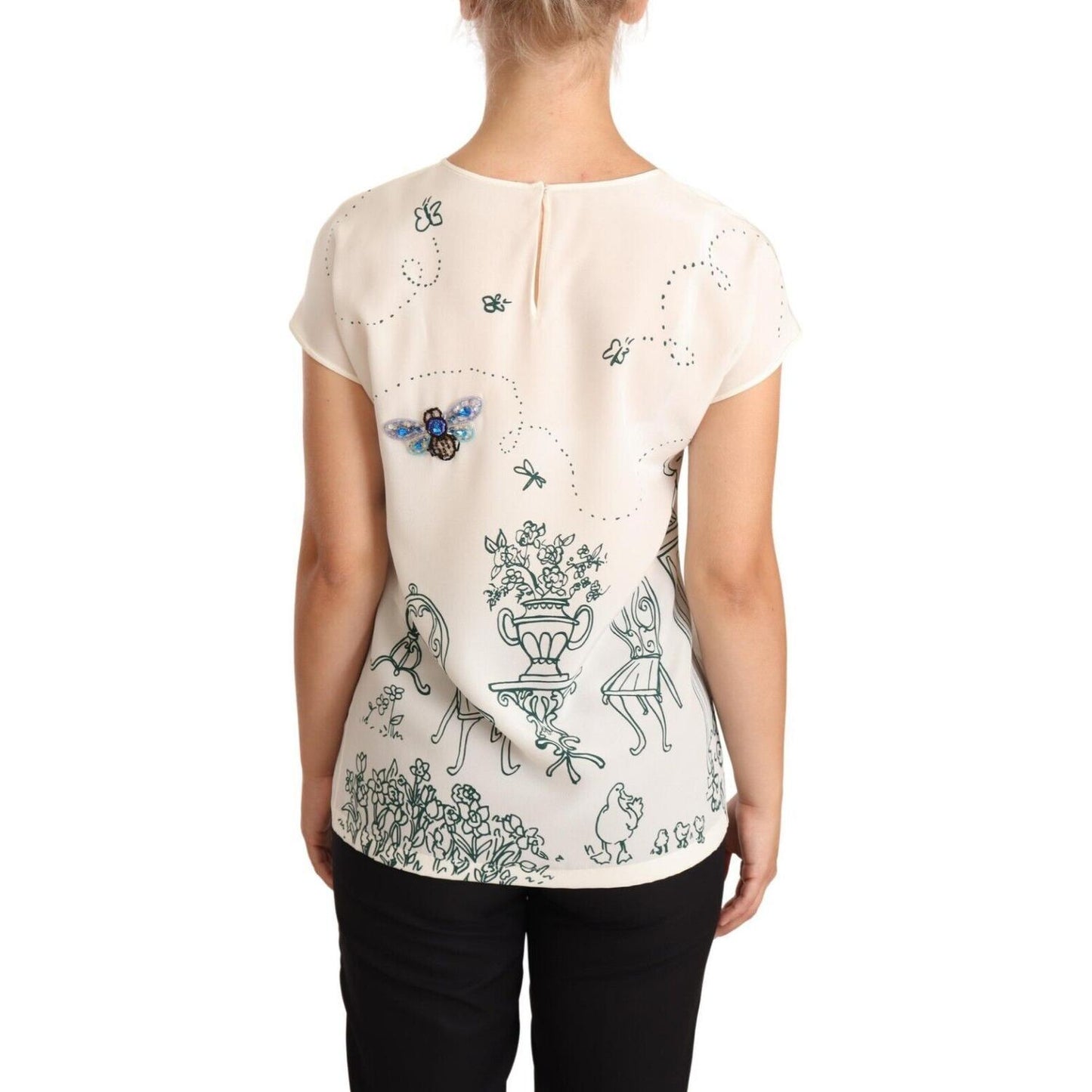 Dolce & Gabbana White Silk Garden Fountain T-Shirt Blouse TSH1769-36