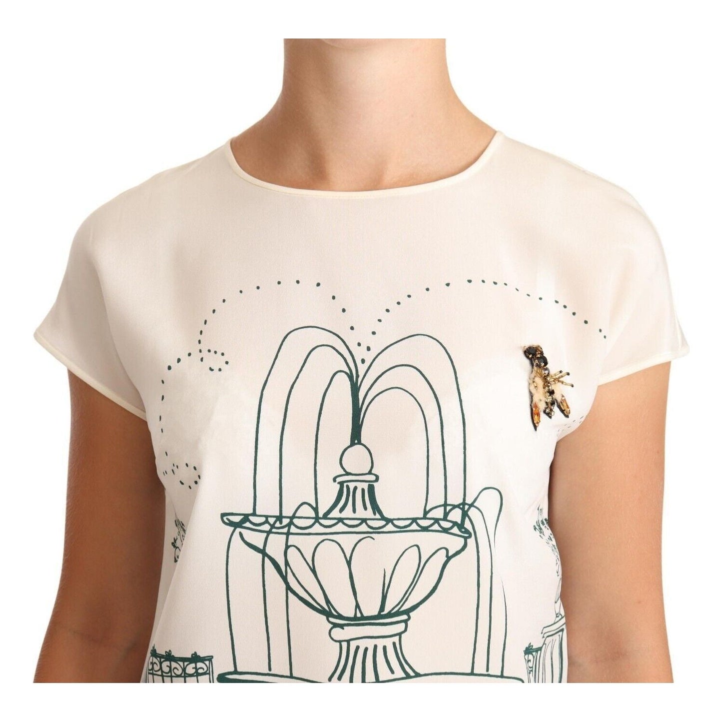 Dolce & Gabbana White Silk Garden Fountain T-Shirt Blouse TSH1769-36