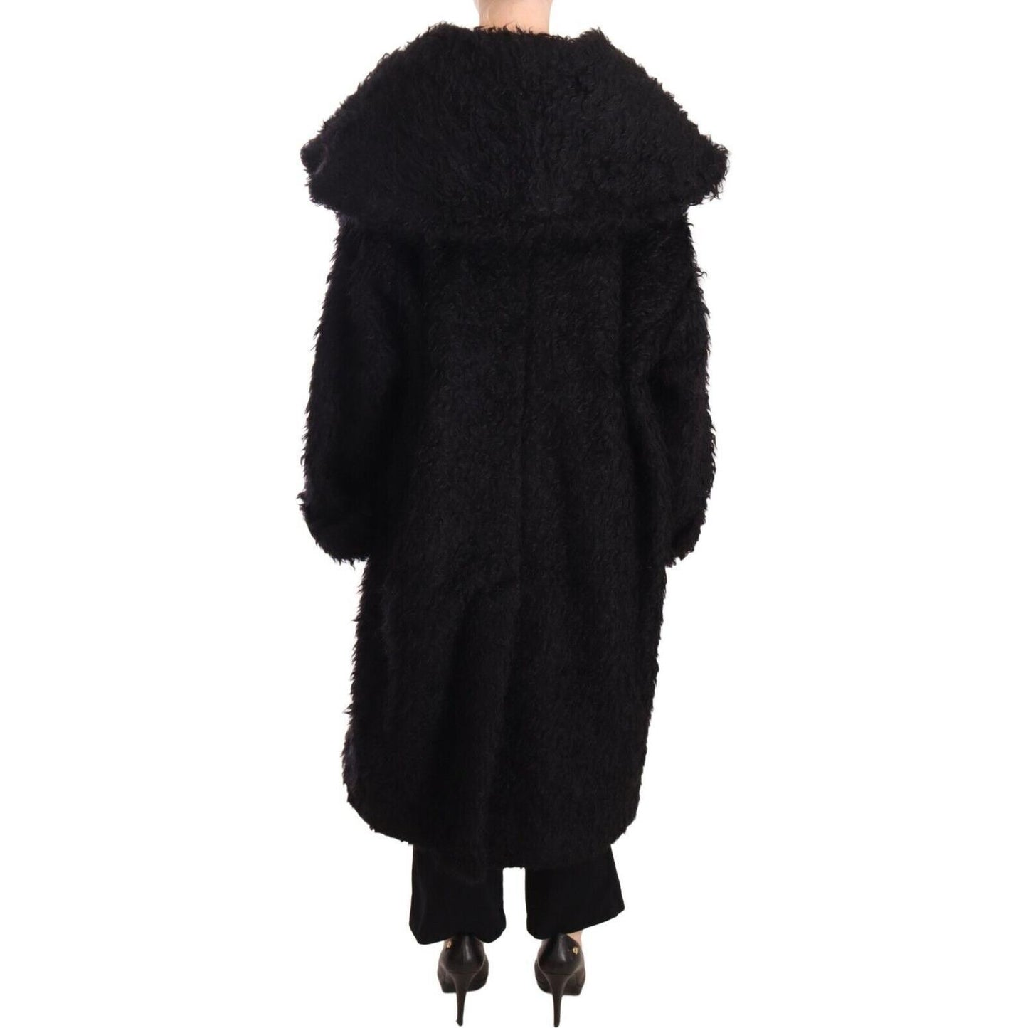 Dolce & Gabbana Black Mohair Fur Cape Trench Coat Jacket JKT3007-40