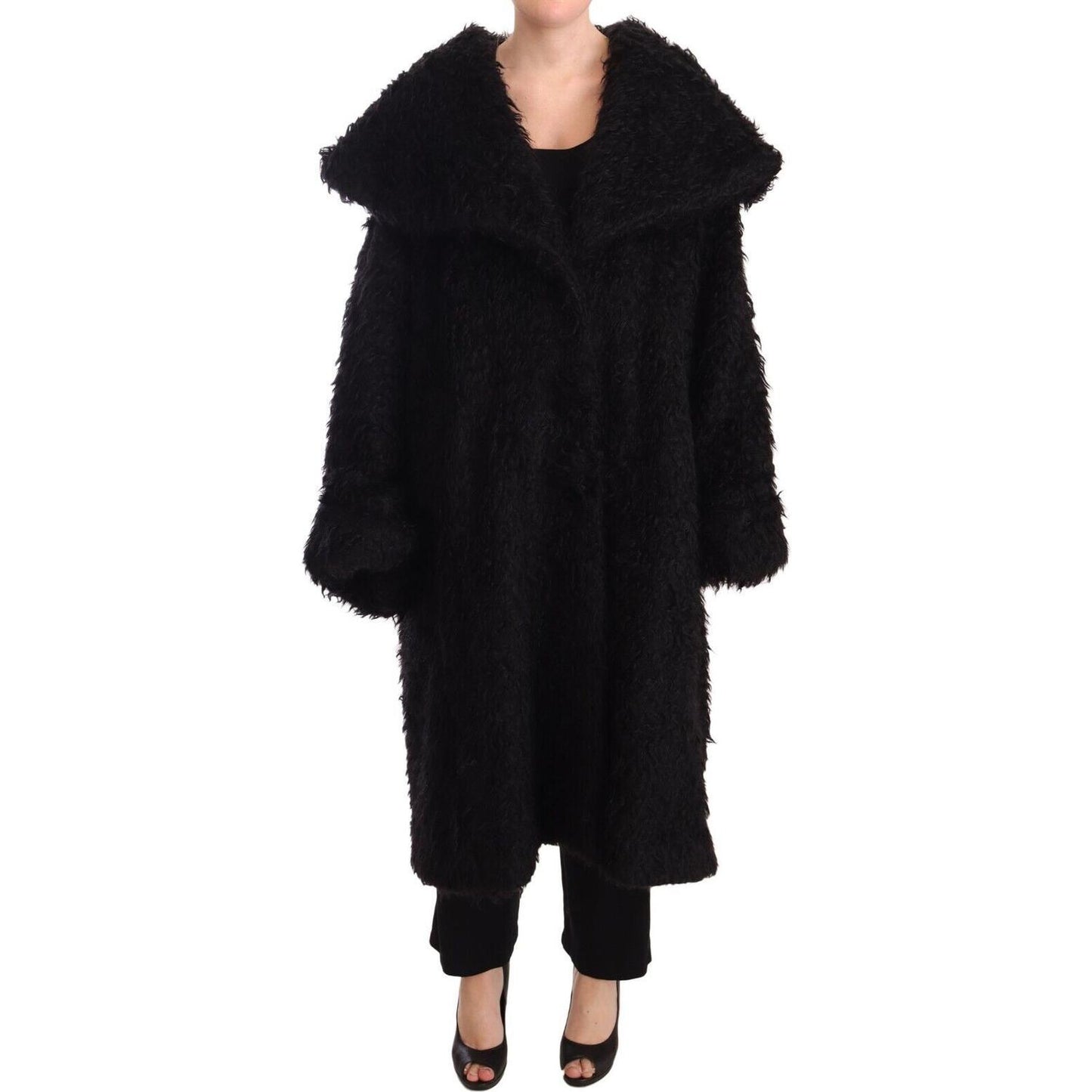 Dolce & Gabbana Black Mohair Fur Cape Trench Coat Jacket JKT3007-40