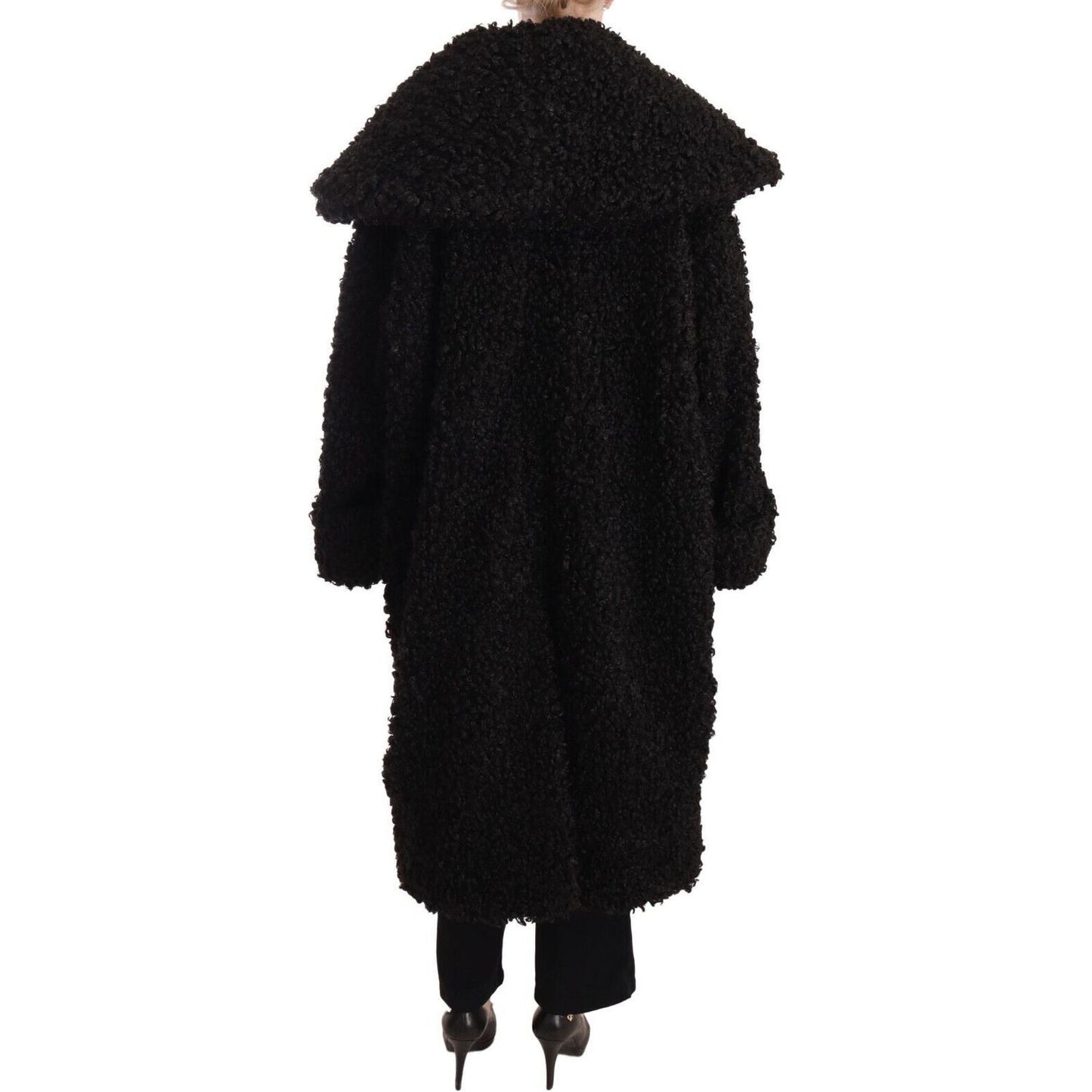 Dolce & Gabbana Black Polyester Fur Trench Coat Jacket JKT3044-36