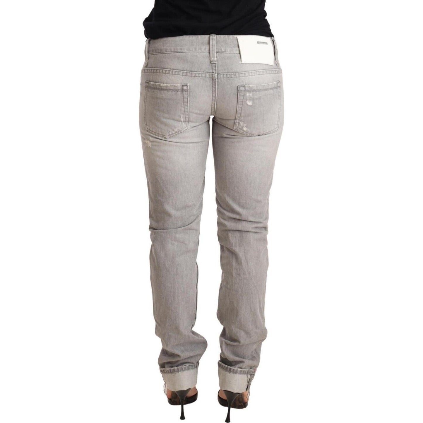 Acht Gray Tattered Cotton Slim Fit Folded Hem Women Denim Jeans PAN71793-26