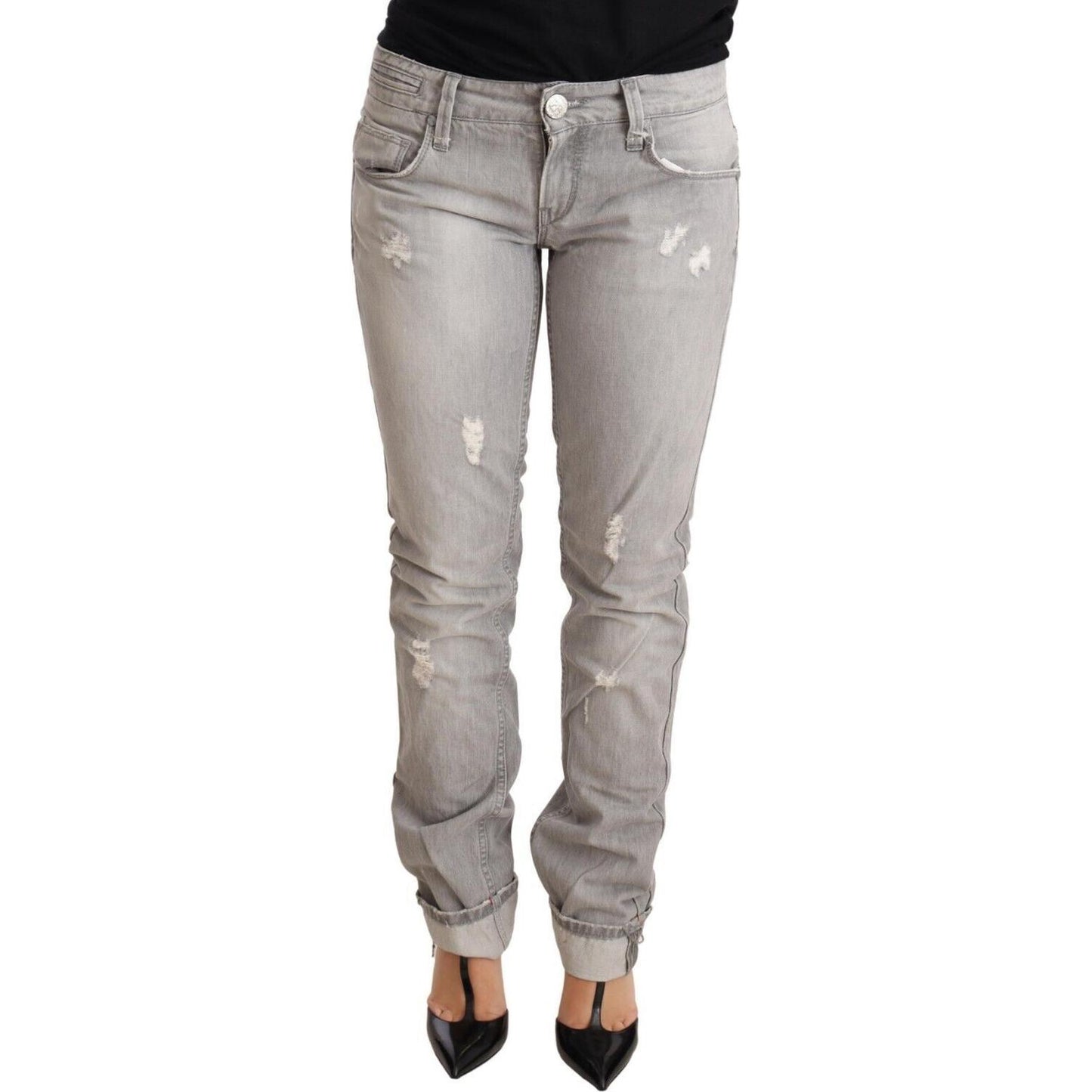 Acht Gray Tattered Cotton Slim Fit Folded Hem Women Denim Jeans PAN71793-26