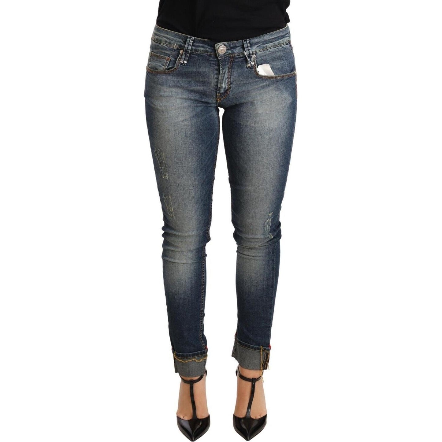 Acht Blue Washed Cotton Low Waist Skinny Denim Women Trouser Jeans PAN71803-26