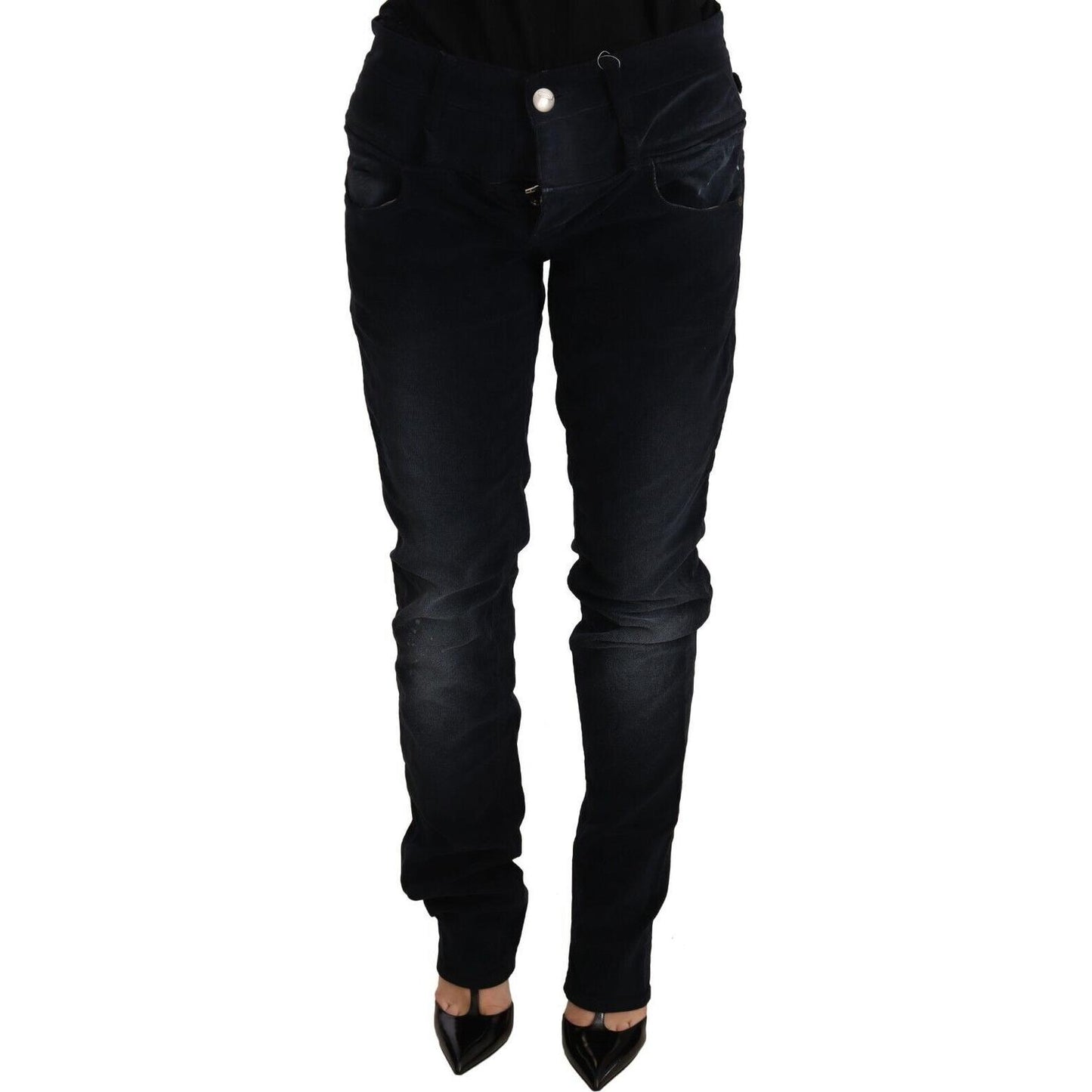 Acht Blue Washed Cotton Denim Low Waist Loose Fit Trousers Jeans PAN71843-26