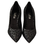 Sofia Black Leopard Leather Stiletto High Heels Pumps Shoes LA9379 - 39