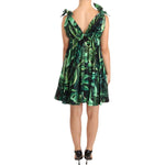 Dolce & Gabbana Green Leaves Print Cotton Flared Mini Dress DR28286-38