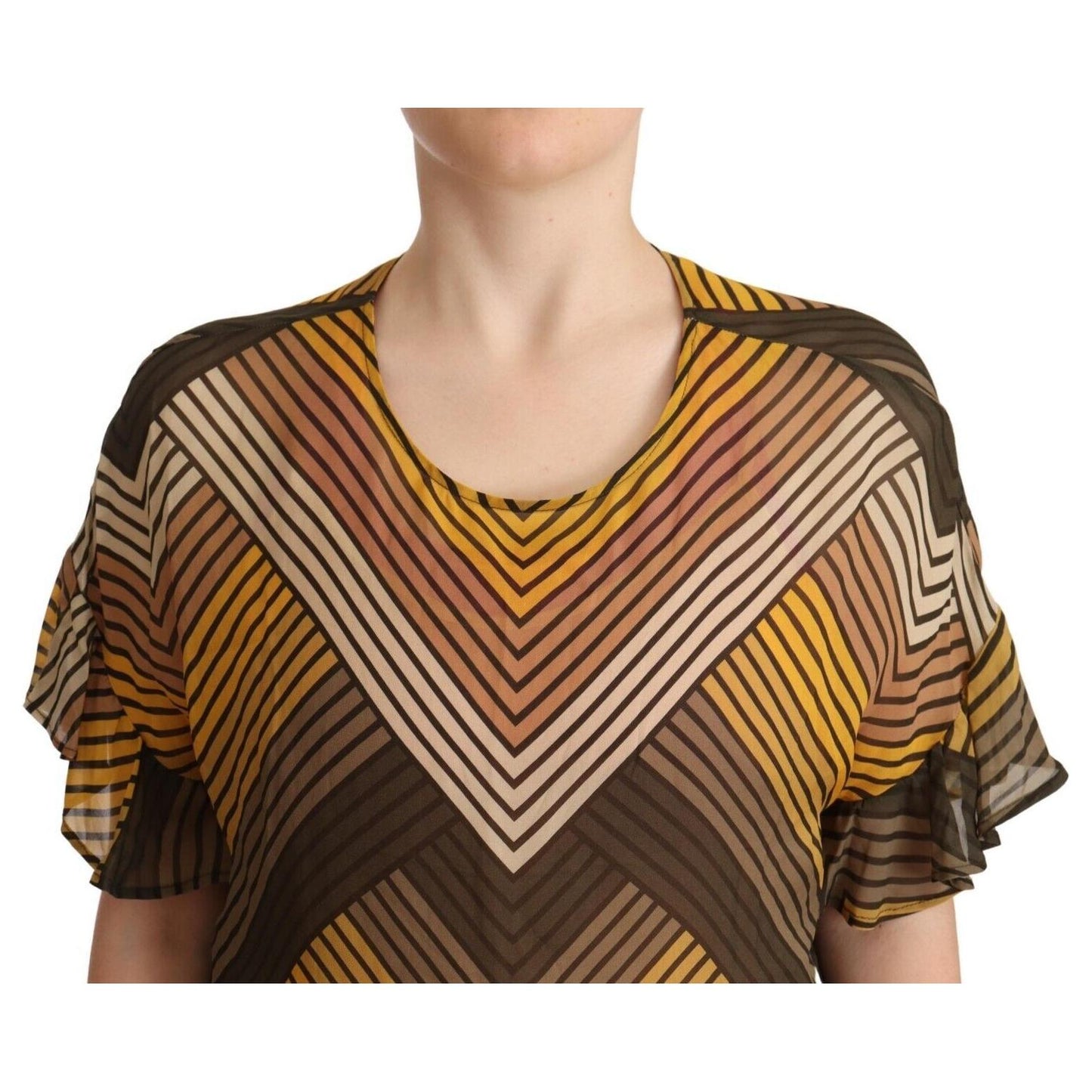 Twinset Multicolor Stripes Short Sleeves Round Neck Top Blouse TSH7346 - 42