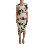 Dolce & Gabbana White Roses Print Stretch Silk Pleated Dress DR28258 - 38