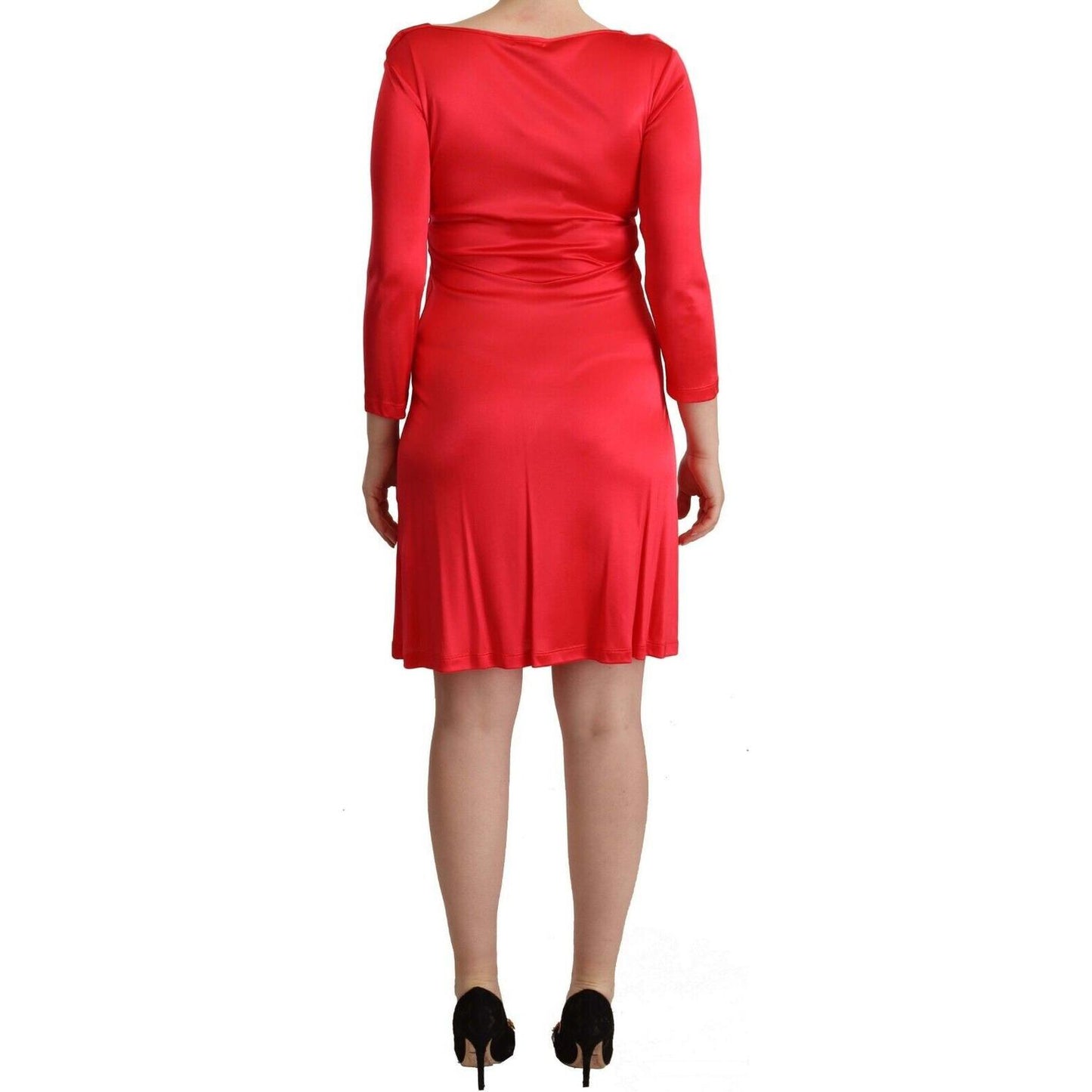 John Galliano Red Viscose 3/4 Sleeves Deep Round Neck Sheath Dress DR28606 - 42