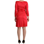John Galliano Red Viscose 3/4 Sleeves Deep Round Neck Sheath Dress DR28606 - 42