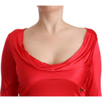 John Galliano Red Viscose 3/4 Sleeves Deep Round Neck Sheath Dress DR28606 - 42