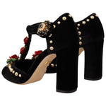 Dolce & Gabbana Black Mary Jane Pumps Roses Crystals Shoes LA9264 - 35.5