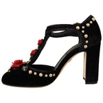 Dolce & Gabbana Black Mary Jane Pumps Roses Crystals Shoes LA9264 - 35.5