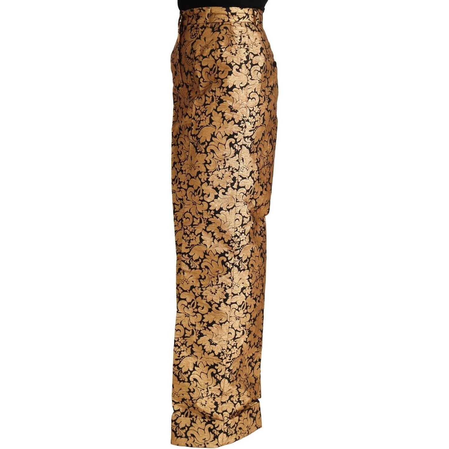Dolce & Gabbana Gold Floral Jacquard Straight Polyester Pants PAN72302 - 42
