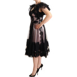 Dolce & Gabbana Black Pink Floral Lace A-line Midi Sheer Dress DR28236 - 44