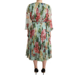 Dolce & Gabbana Green Floral Long Sleeves V-neck Midi Dress DR28273 - 42