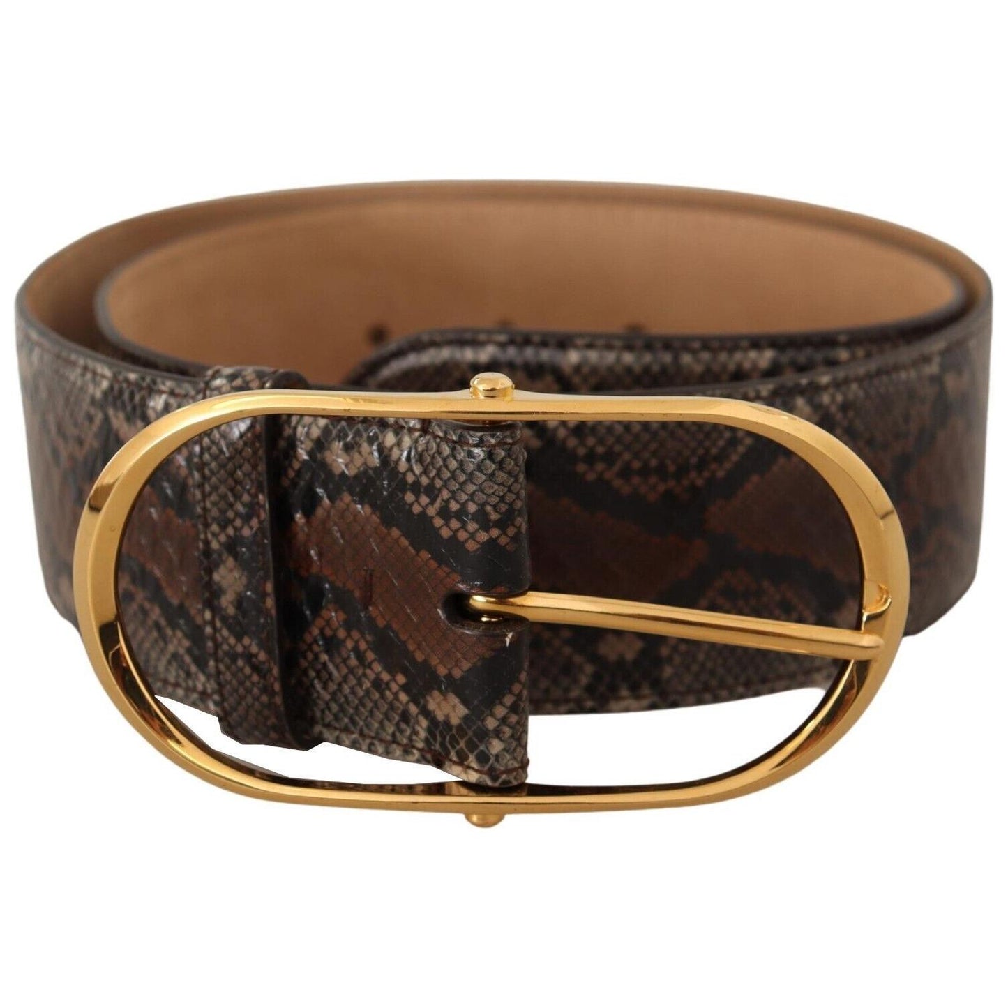 Dolce & Gabbana Brown Exotic Leather Gold Oval Buckle Belt BEL8361 - 80
