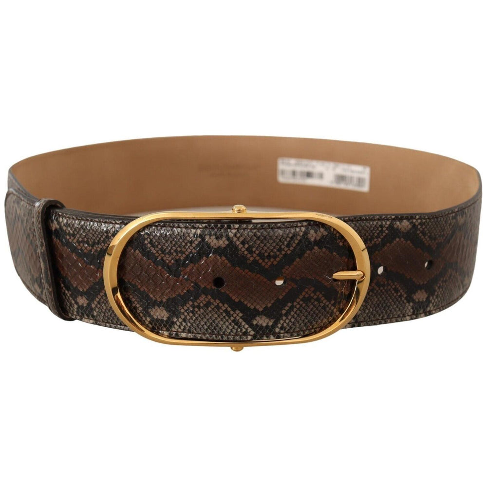 Dolce & Gabbana Brown Exotic Leather Gold Oval Buckle Belt BEL8361 - 80