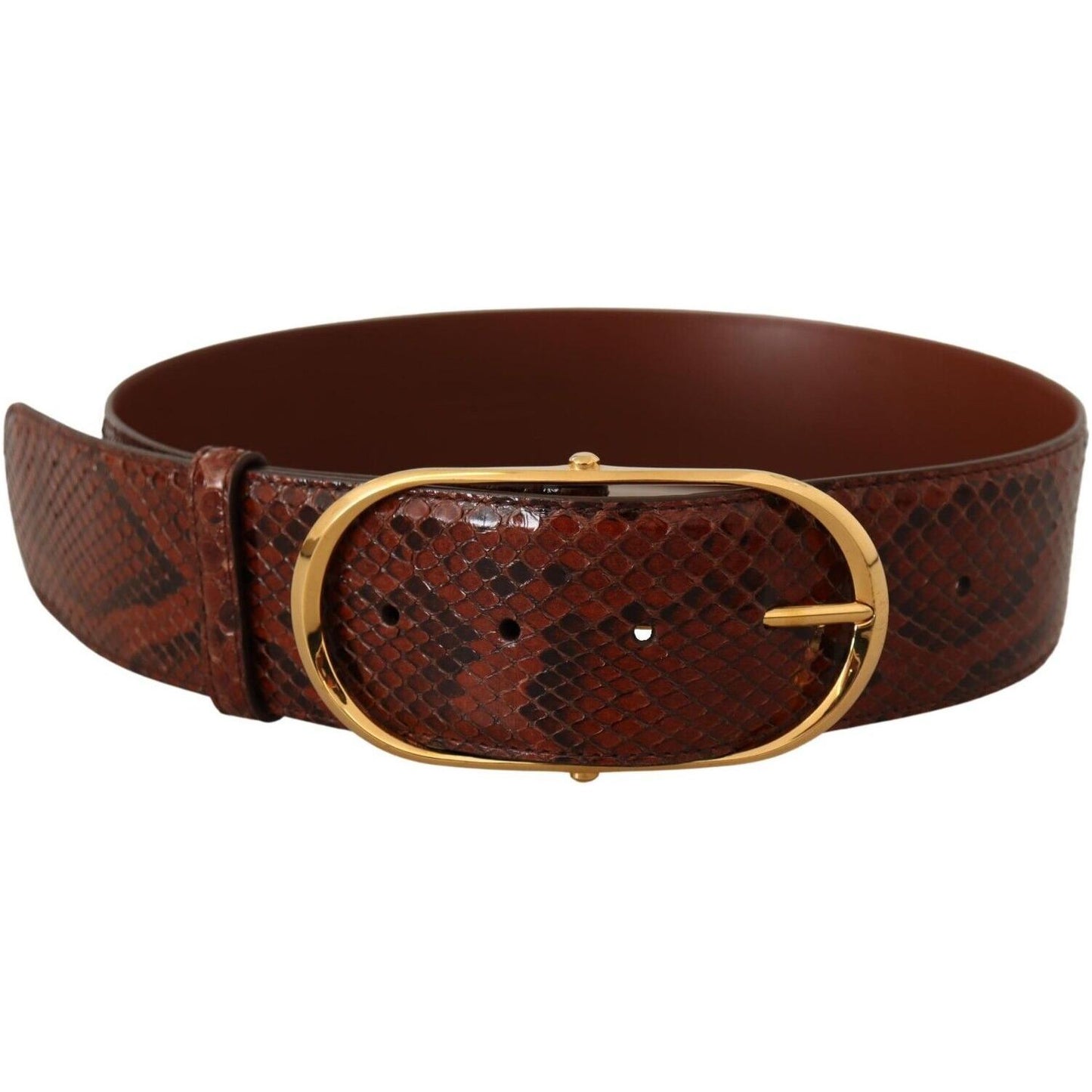 Dolce & Gabbana Brown Exotic Leather Gold Oval Buckle Belt BEL8363 - 70