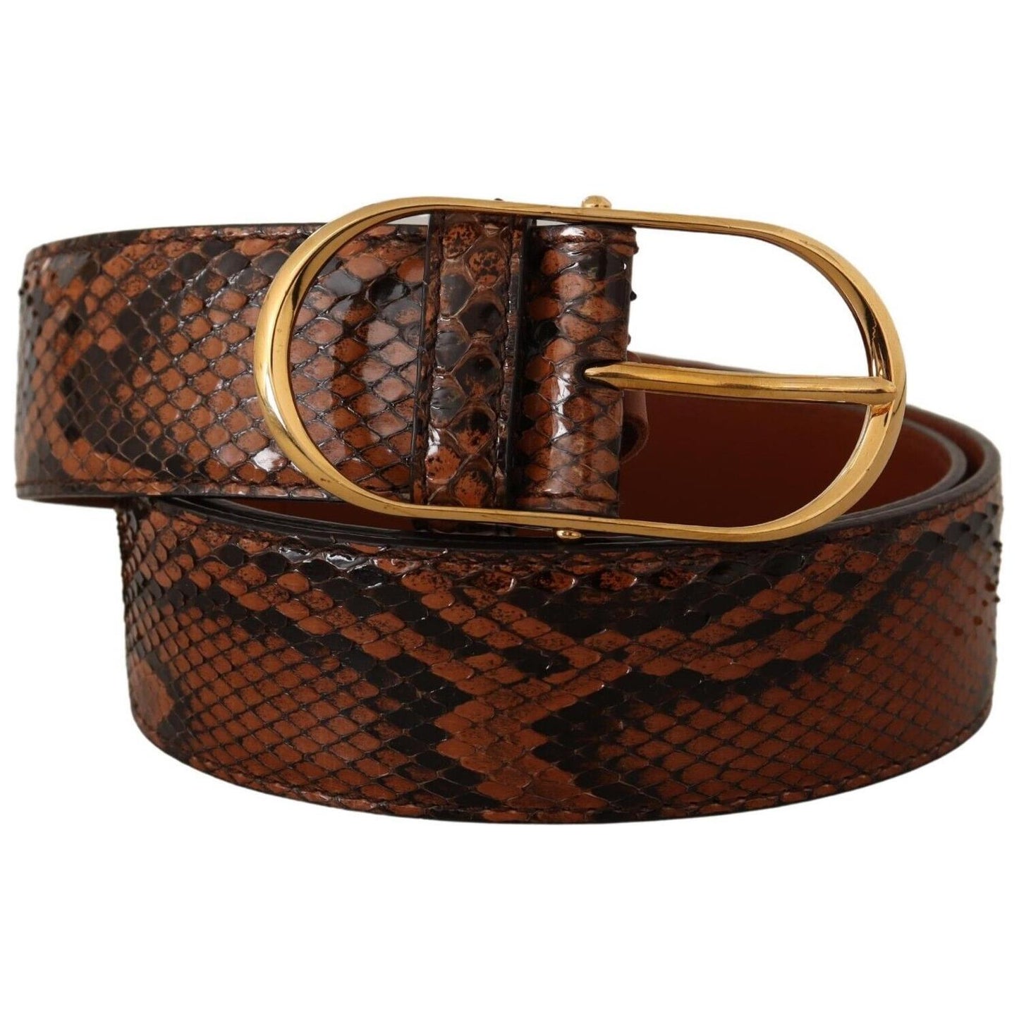Dolce & Gabbana Brown Exotic Leather Gold Oval Buckle Belt BEL8364 - 80